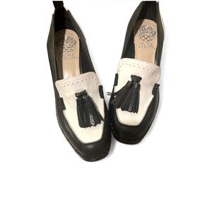 Black and White Tassel Leather Loafers